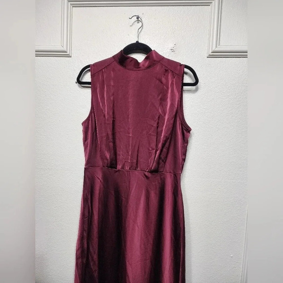 Lulus Classic Elegance Wine Satin Sleeveless Mock Neck Maxi Dress Wedding Party - Picture 7 of 11